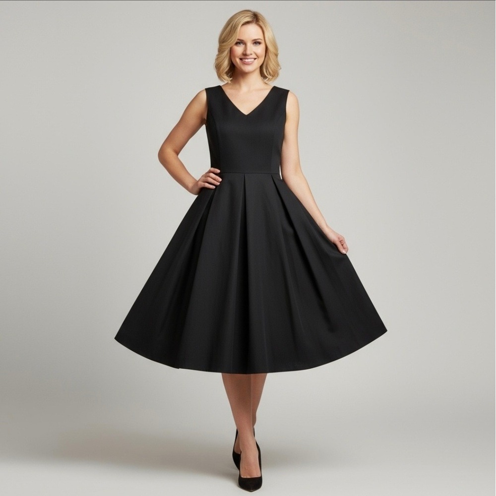 Dolce & Gabbana Black Sleeveless V-Neck Midi Dress